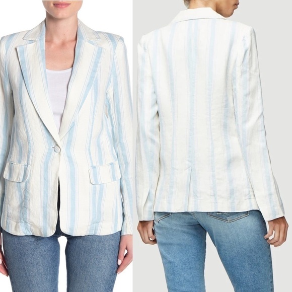 NWT FRAME Blue Stripe Linen Blazer - Picture 16 of 16